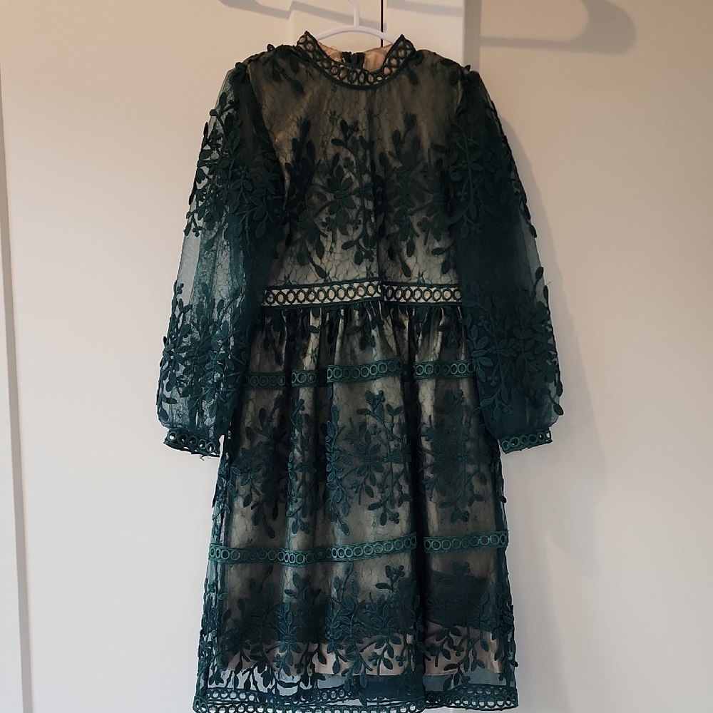 Ivy City Co Forest Green Lace Kids Dress